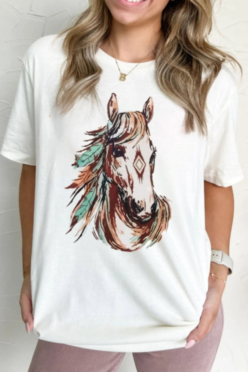 Western Aztec Horse Graphic Tee - CELIVINE