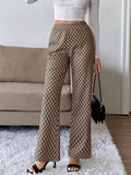 Plaid High - Waisted Wide Leg Pants - CELIVINE