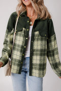 Snap Down Collared Neck Plaid Shacket - CELIVINE