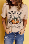 Pumpkin Graphic Round Neck Short Sleeve T-Shirt - CELIVINE