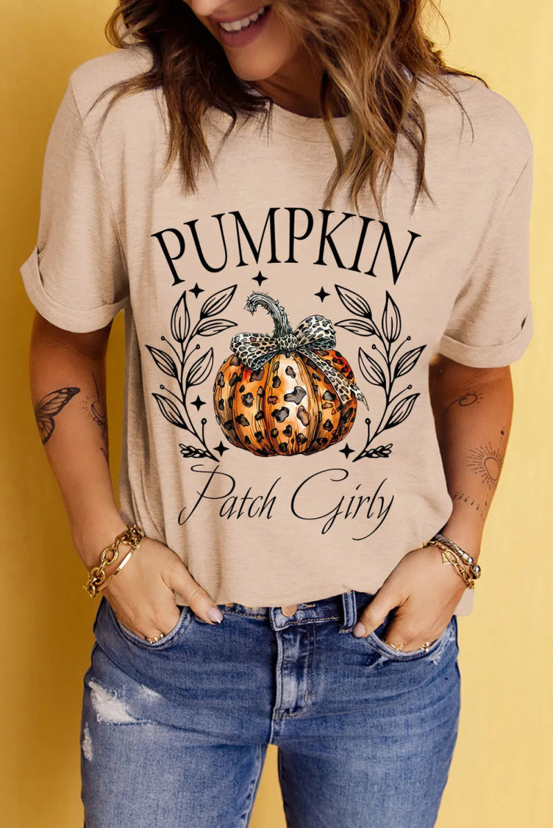 Pumpkin Graphic Round Neck Short Sleeve T-Shirt - CELIVINE