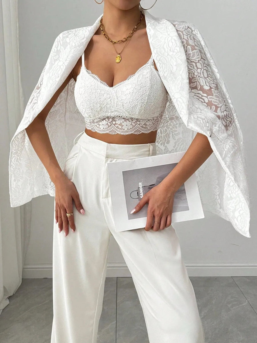 Lace Lapel Collar Long Sleeve Blazer - CELIVINE