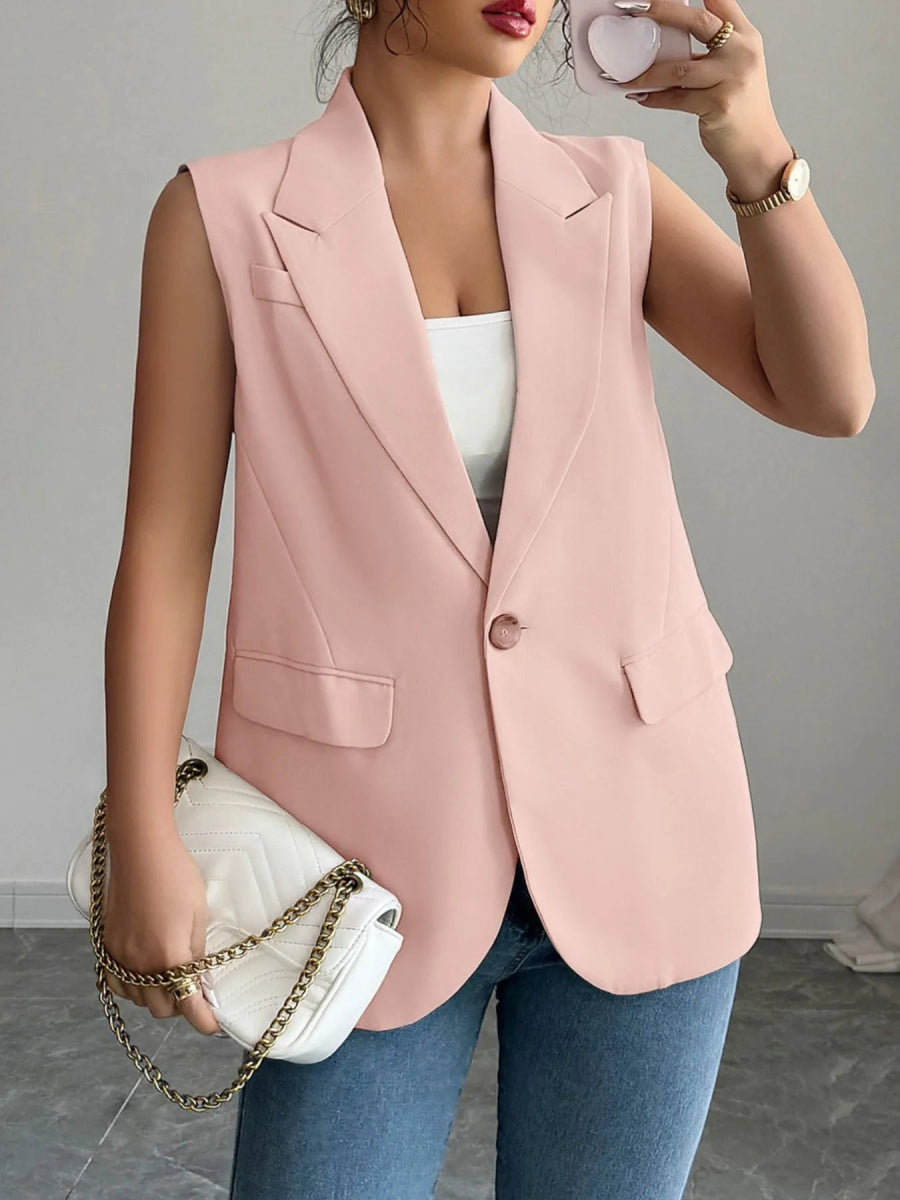 One Button Sleeveless Blazer - CELIVINE