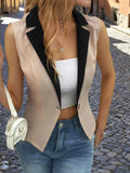 One Button Contrast Vest Coat - CELIVINE