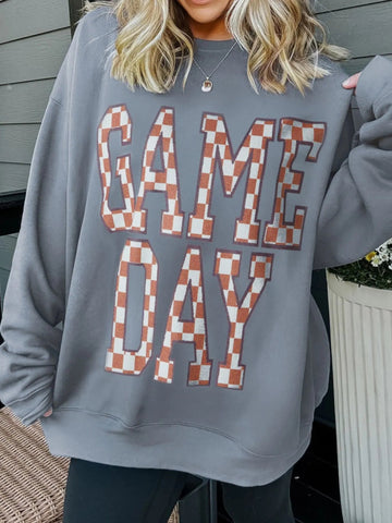 Game Day Checkered Oversized Sweatshirt - CELIVINE