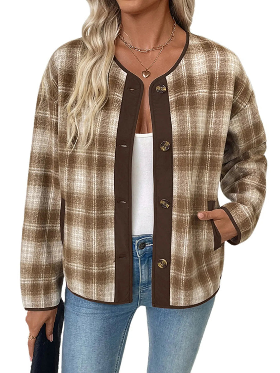Plaid Long Sleeve Button - Up Jacket - CELIVINE