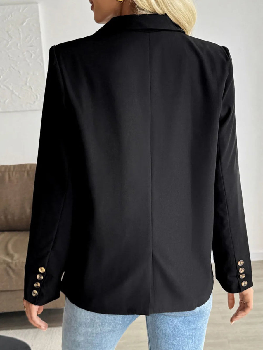 Perfee Lapel Collar Long Sleeve Blazer - CELIVINE