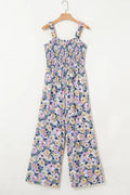 Floral Print Smocked High Waist Square Neck Jumpsuit - CELIVINE