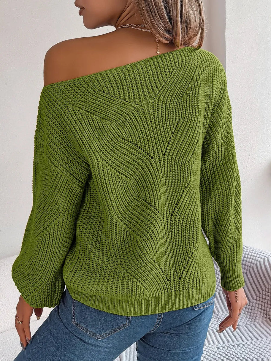 Openwork Long Sleeve Sweater - CELIVINE