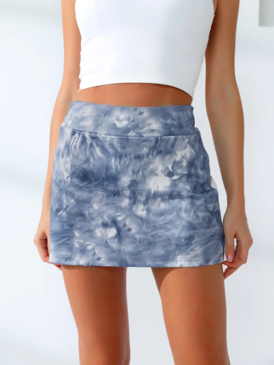 Quick - Dry Tie - Dye Wide Waistband Active Tennis Skirt - CELIVINE