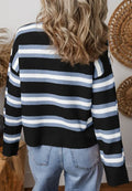 Striped Button Down Long Sleeve Cardigan - CELIVINE
