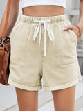 Drawstring Wash Denim Shorts - CELIVINE