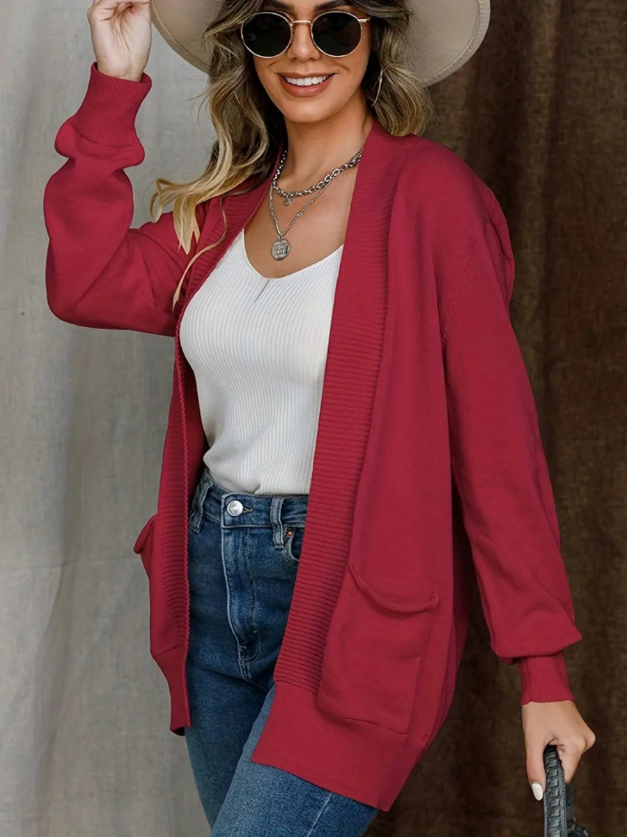 Open Front Long Sleeve Sweater Cardigan - CELIVINE