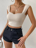 Waffle Knit Sweetheart Neck Tank - CELIVINE