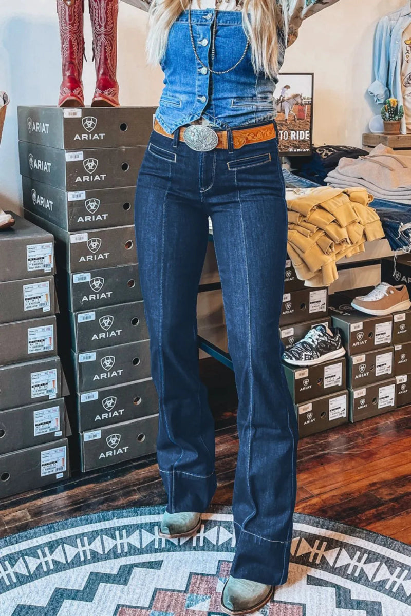 Center Seam Deep Wash Straight Jeans - CELIVINE