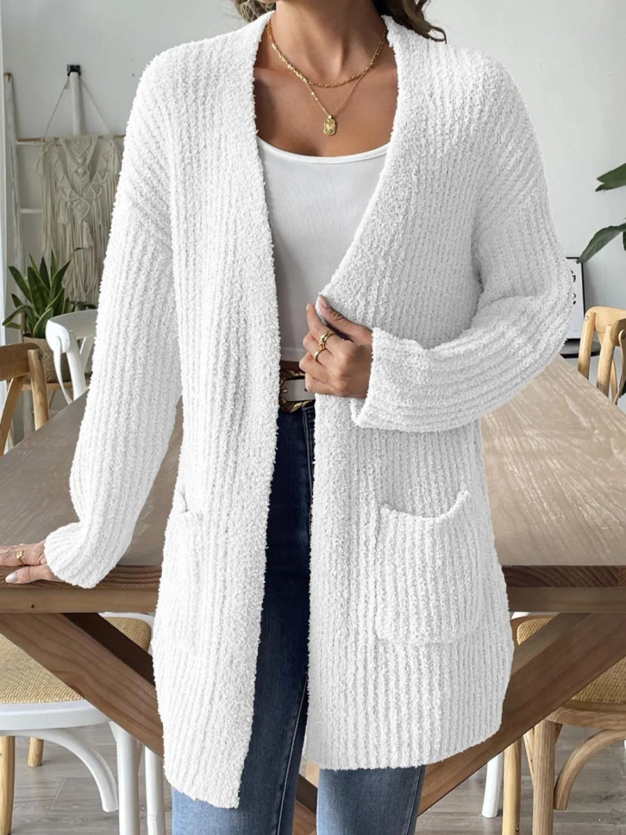 Open Front Long Sleeve Cardigan - CELIVINE