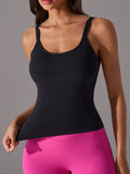 Scoop Neck Active Tank with Detachable Chest Pads - CELIVINE