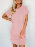 Round Neck Short Sleeve Mini Dress - CELIVINE