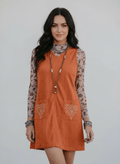 Corduroy Western Embroidered Patched Pocket Shift Sleeveless Mini Dress - CELIVINE