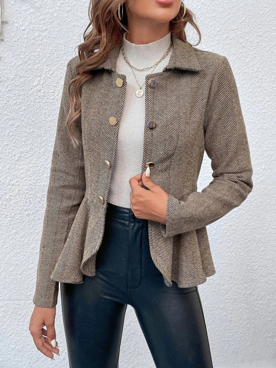 Ruffle Hem Collared Blazer - CELIVINE