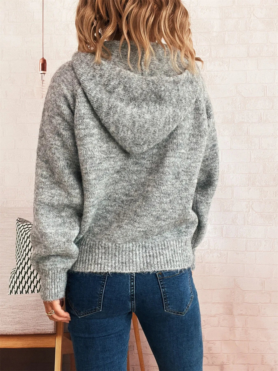 Quarter Zip Ribbed Hem Sweater - CELIVINE