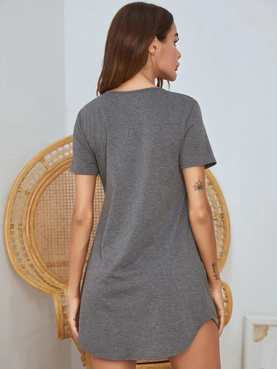 V - Neck Short Sleeve Lounge Dress - CELIVINE