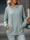 Textured Drawstring Long Sleeve Hoodie - CELIVINE