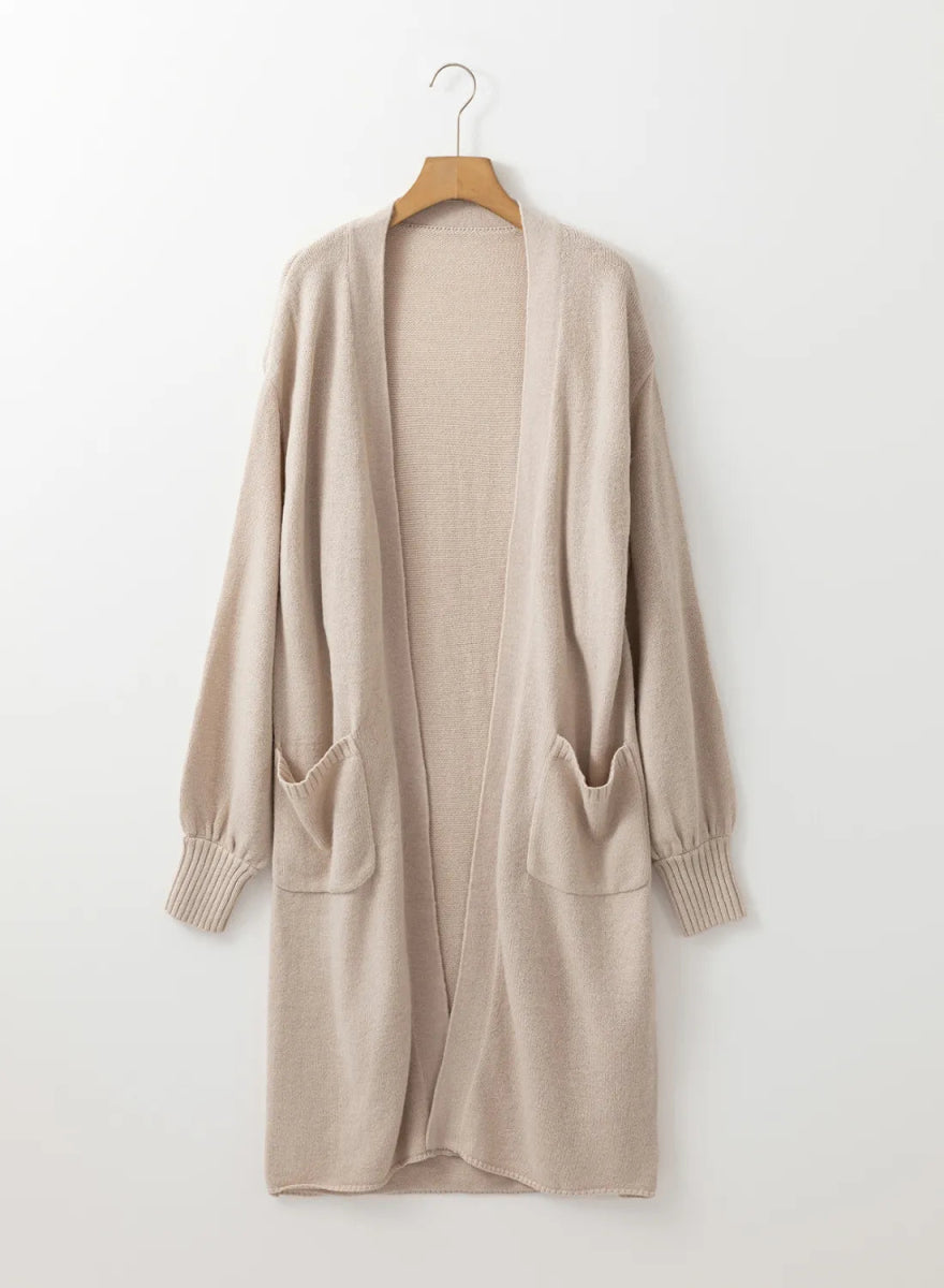 Pocketed Open Front Long Sleeve Cardigan - CELIVINE