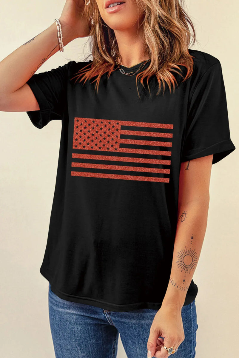 US Flag Round Neck Short Sleeve T-Shirt - CELIVINE