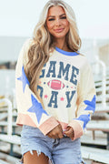 GAME DAY Star Patch Round Neck Long Sleeve Sweatshirt - CELIVINE