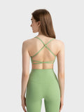 Crisscross Back Scoop Neck Active Cami with Detachable Chest Pads - CELIVINE
