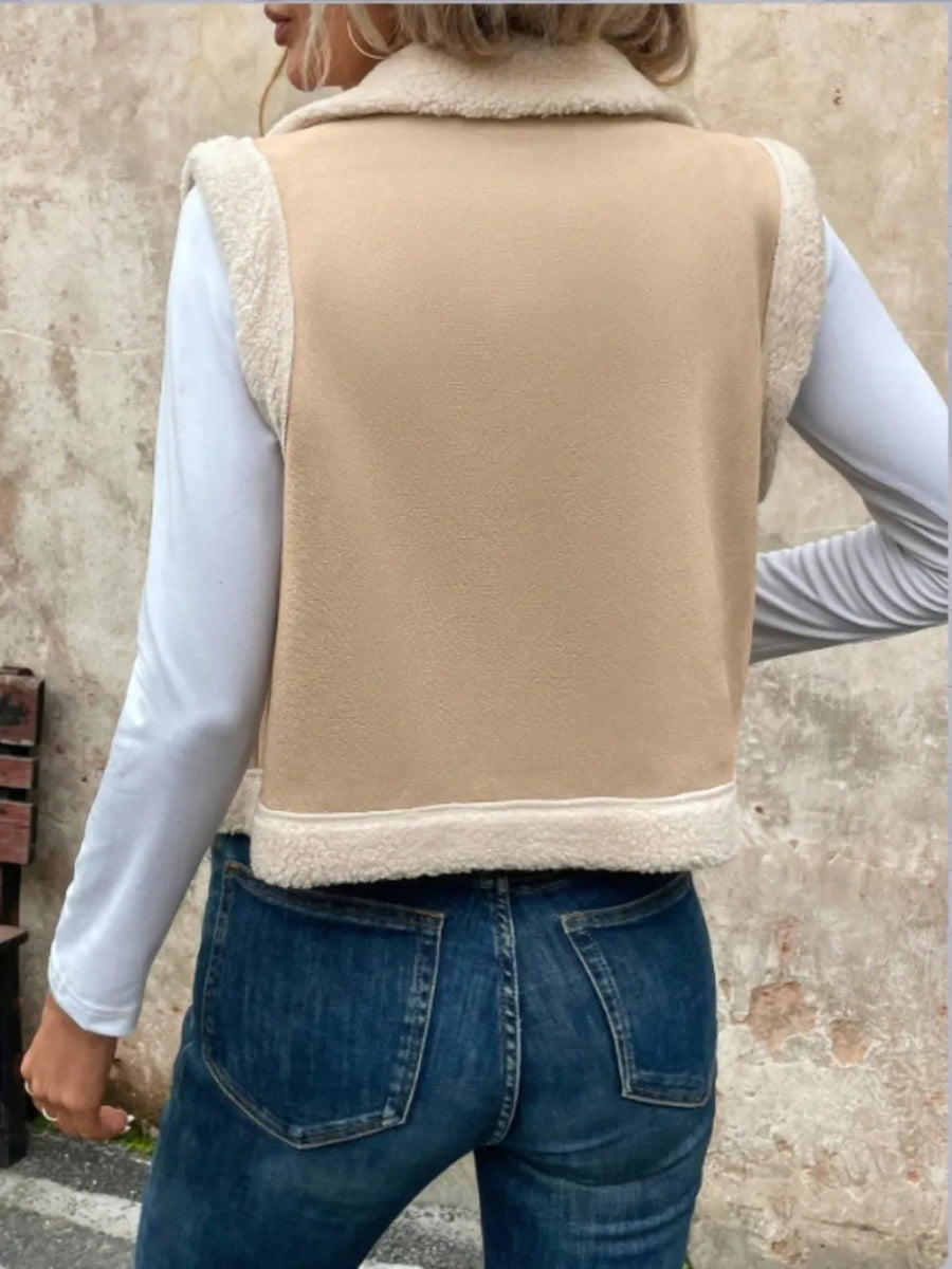 Zip Up Sherpa Vest Coat - CELIVINE