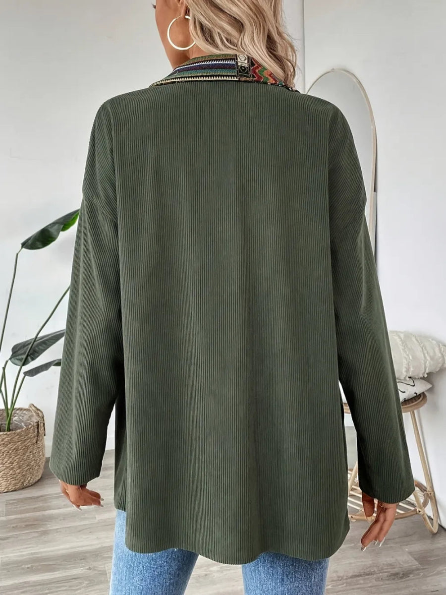 Snap Down Long Sleeve Jacket with Chest Pockets - CELIVINE