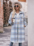Mandy Plaid Dropped Shoulder Slit Coat - CELIVINE