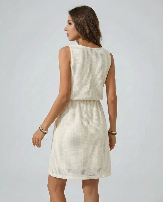 Waffle - Knit Drawstring Mini Tank Dress - CELIVINE