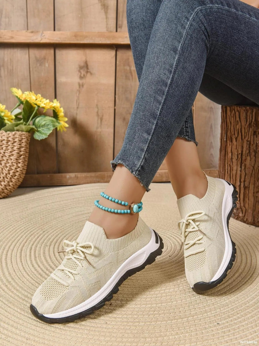 Mesh Knit Lace Up Athletic - CELIVINE