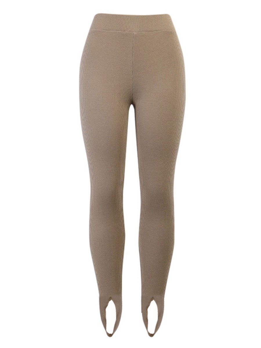 Ribbed Mid Waist Leggings - CELIVINE