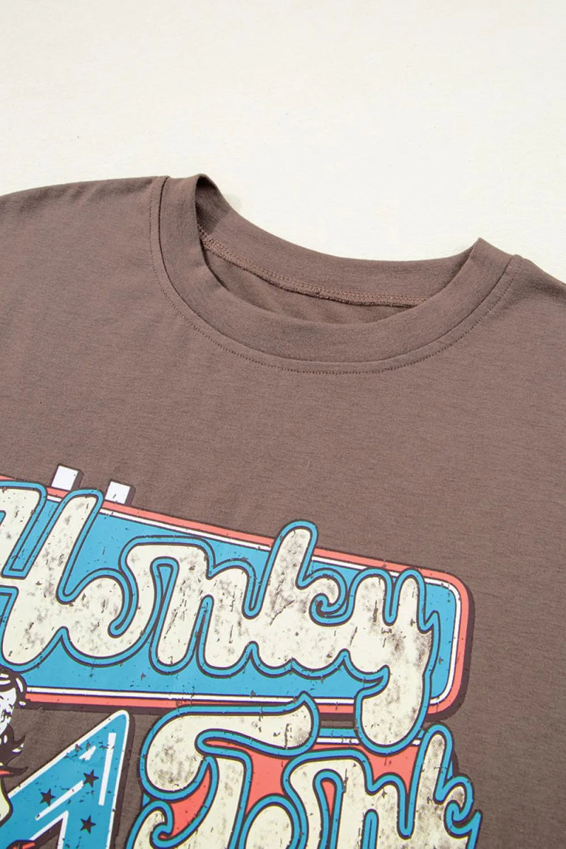 Graphic Crew Neck Western Short Sleeve Tee - CELIVINE