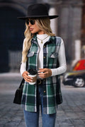 Plaid Button Up Vest Coat - CELIVINE