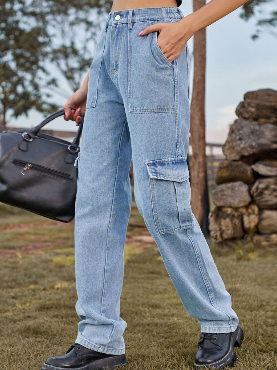 High Waist Cargo Jeans - CELIVINE