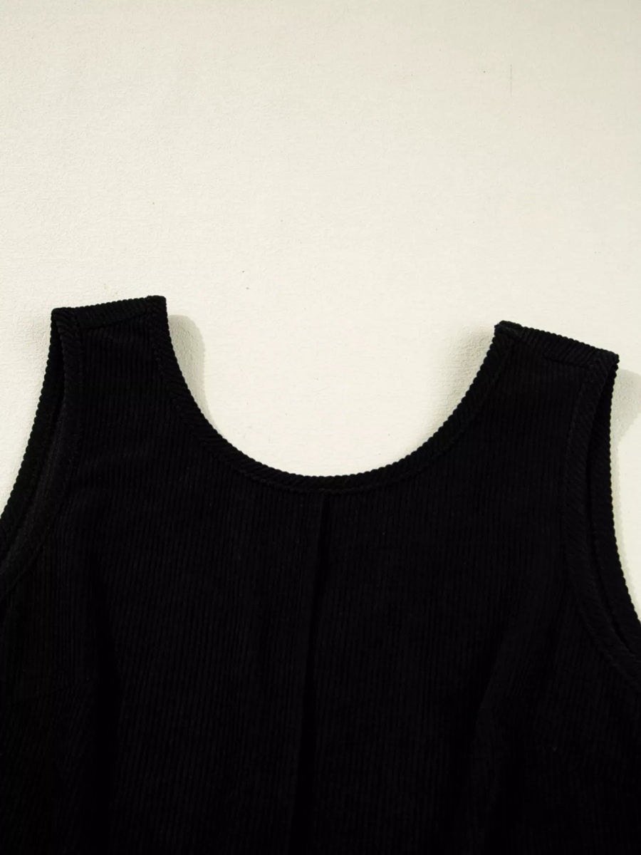 Corduroy Sleeveless Mini Dress with Patched Pockets - CELIVINE