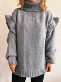 Ruffled Turtleneck Long Sleeve Sweater - CELIVINE