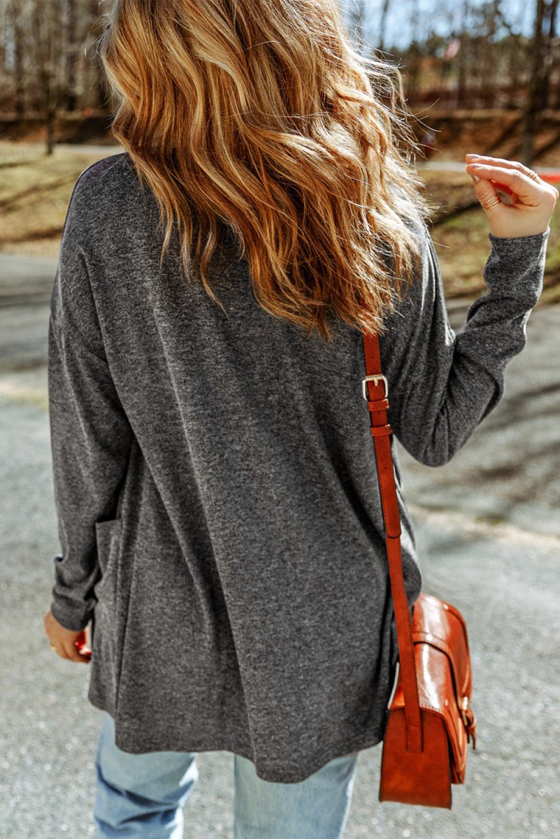 Long Sleeve Dropped Shoulder Cardigan with Pocket - CELIVINE