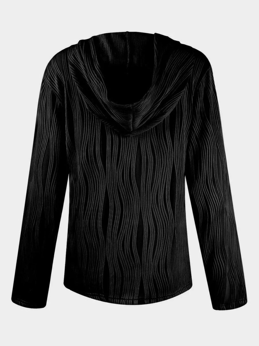 Textured Long Sleeve Hoodie - CELIVINE
