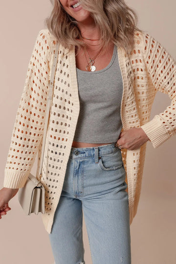 Openwork Open Front Cardigan - CELIVINE