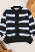 Striped Button Down Long Sleeve Cardigan - CELIVINE