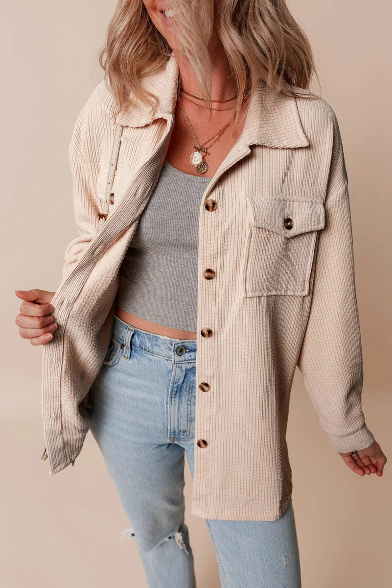 Pocketed Button Up Dropped Shoulder Shacket - CELIVINE
