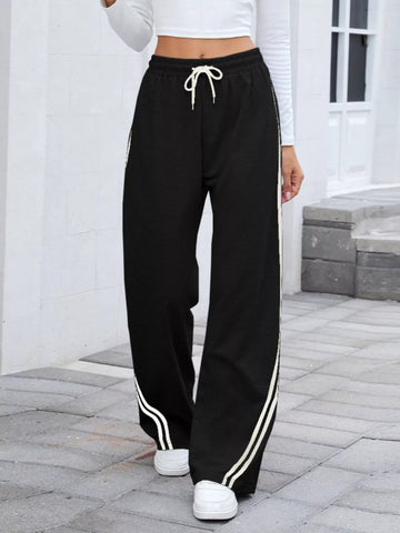 Side Striped Wide Leg Pants - CELIVINE