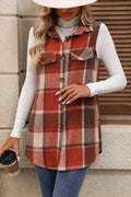 Plaid Button Up Vest Coat - CELIVINE