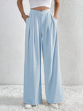 V - Waisted Ruched Front Wide Leg Pants - CELIVINE